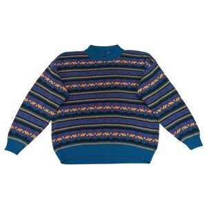 Vintage Knit Sweater Womens Large - XL Small Striped Crew Neck Pullover Colorful